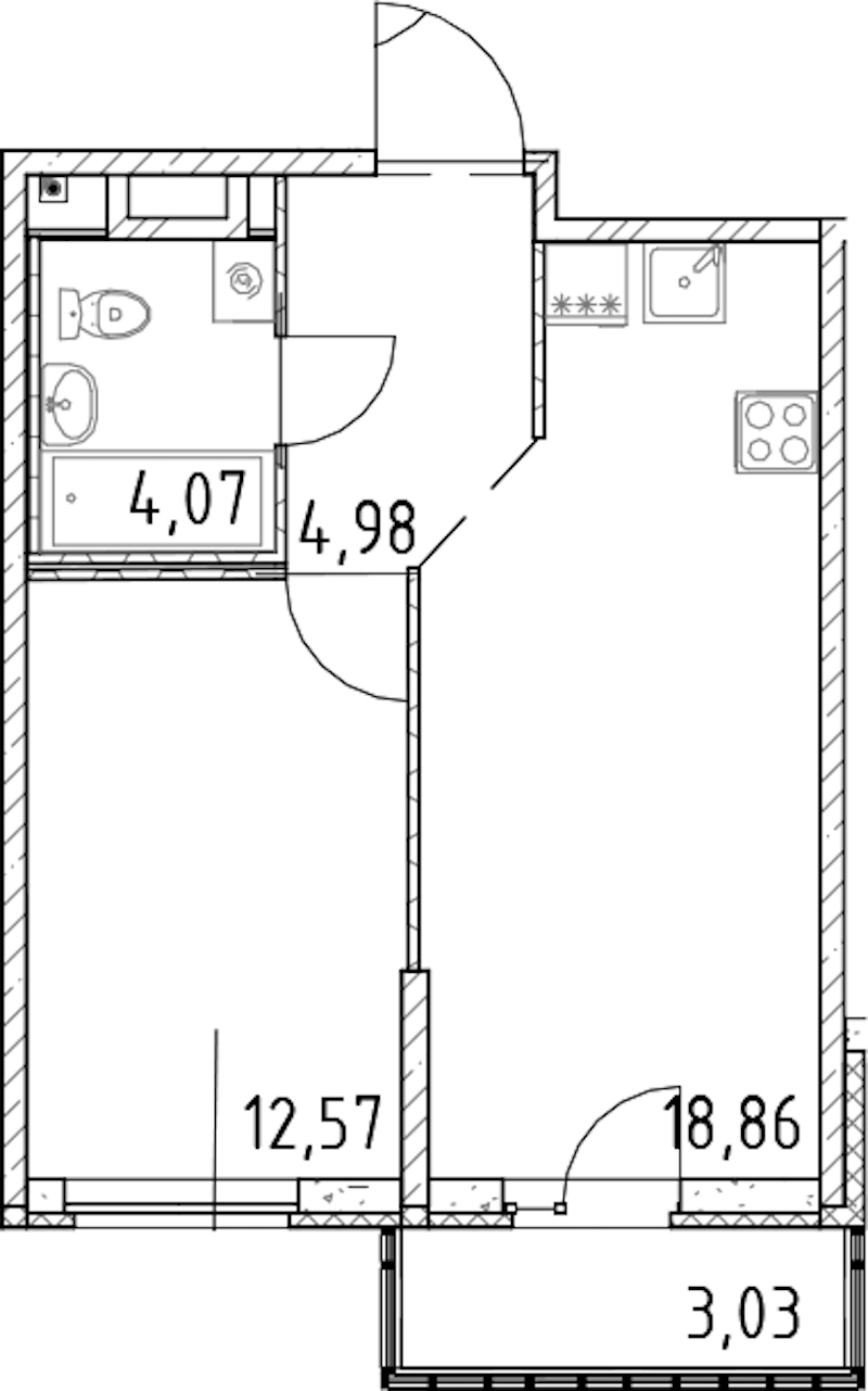 1-комнатная квартира 40.48 м², 16/23 эт., ЖК «Город Первых»